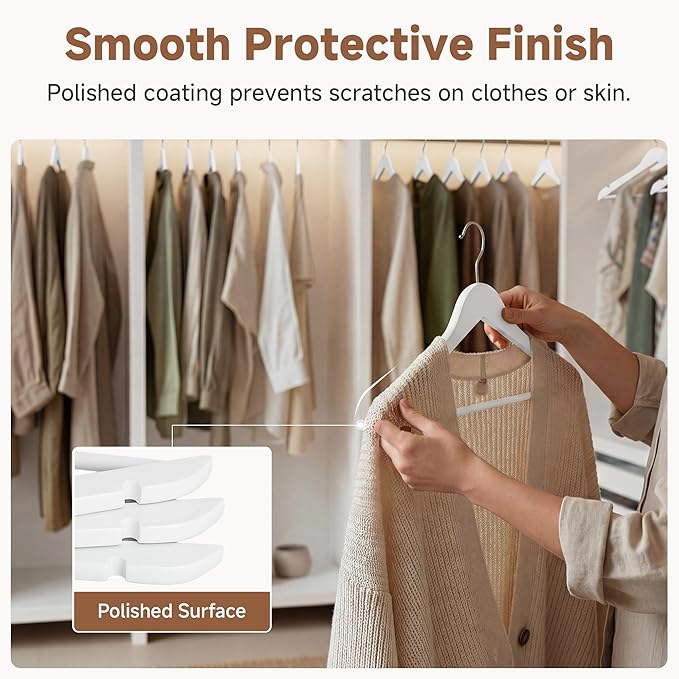StorageWorks White Wooden Hangers 30 Pack, Heavy Duty Wood Hangers for Closet, Clothes Hangers for Coats, Bridesmaid Suits, Wedding Dress