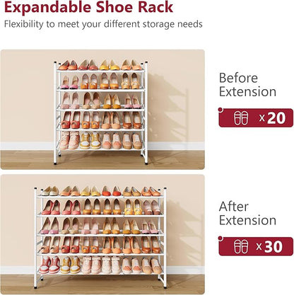 Tajsoon Expandable Shoe Rack for Closet 5 Tier, 29“-41“Adjustable & Stackable Shoe Shelf Storage, Metal Shoe Rack Organizer for Front Door Entrance, Closet, Garage, Entryway, White