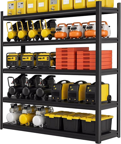72''H Garage Shelving,3300LBS Heavy Duty Garage Shelving,40"W Industrial Shelving,Adjustable Storage Shelf Unit with Double Layer Posts for Garage,Basement,Warehouse,Commercial,Black 5 Tier