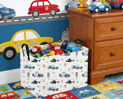 Sanjiaofeng Rectangular Police Car Storage Basket,Boys Toy Storage Bin,Nursery Hamper,Kids Storage Basket with Handles for Car Decor,Home Organizer,Books Box,Gift Baskets(Police Cars)