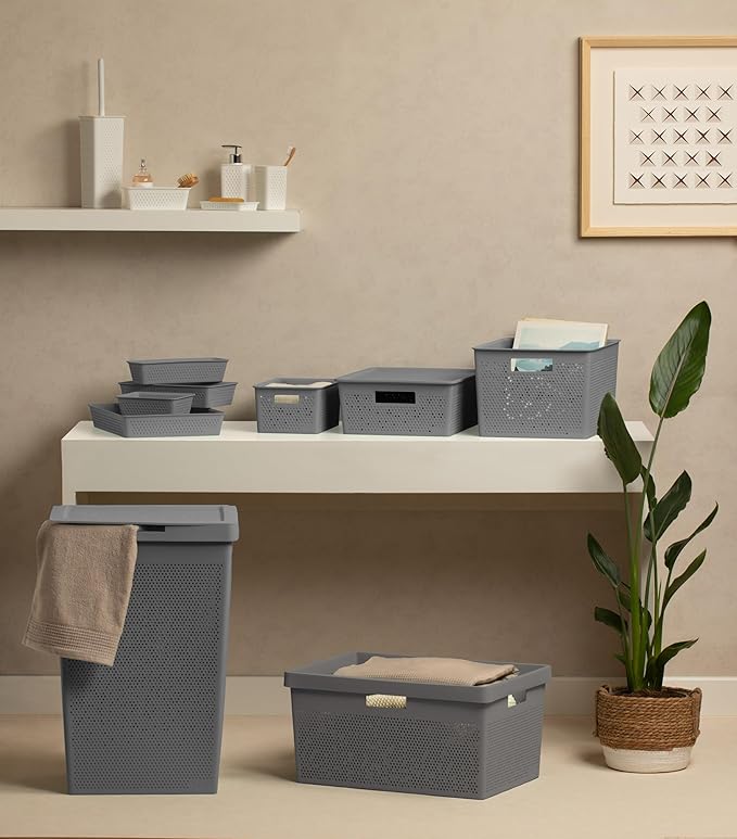 TATAY Bohol Laundry Basket, 40L Capacity, Polypropylene, BPA Free, 100% Recycled Plastic, Anthracite Grey, Dimensions: 41 x 33 x 50 cm