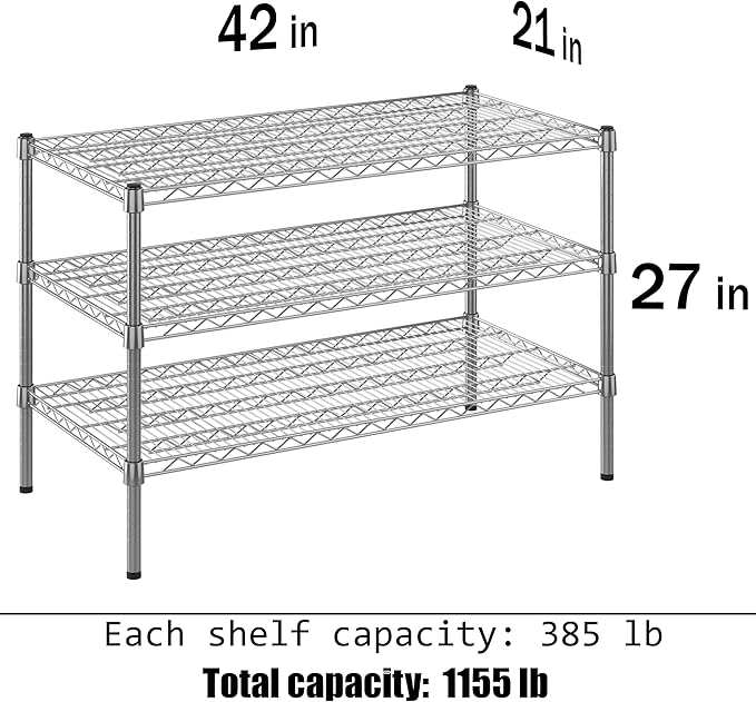 21" Deep x 42" Wide x 27" Height Wire Shelving Kit | 3-Tier | NSF Commercial Storage Rack Unit