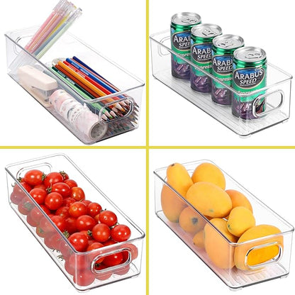 Stackable Plastic Food Storage Bin with Handles for Kitchen Pantry, Cabinet, Refrigerator, Freezer - Organizer for Fruit, Yogurt, Squeeze Pouches - BPA Free, 10" Long - 2 Pack – Clear