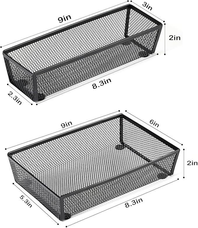 BYCY Silverware Drawer Organizer, Mesh Utensil Organizer for Kitchen Storage, Black Steel Metal Mesh Tray for Flatware Fork Spoon Knife… (9 * 3-5P-Black)