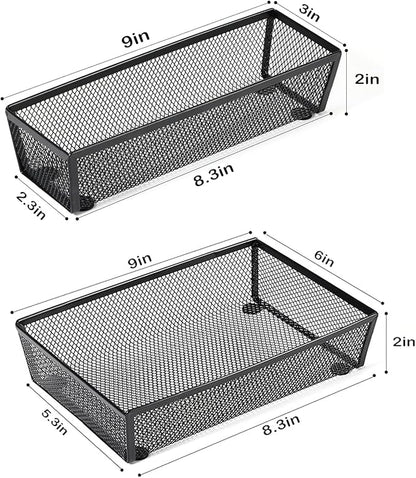 BYCY Silverware Drawer Organizer, Mesh Utensil Organizer for Kitchen Storage, Black Steel Metal Mesh Tray for Flatware Fork Spoon Knife… (9 * 3-5P-Black)