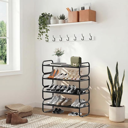 4Tier Shoe Rack - Expandable Shoe Organizer for Closet, Adjustable Metal Shoe Shelf Storage, Stackable Long Shoe Stand Holder for Garage, Entryway, Door Entrance
