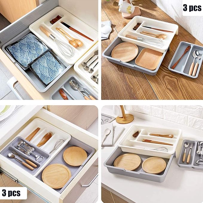 Yosoo Expandable Silverware Drawer Organizer – BPA-Free Plastic Cutlery Tray with 7 Compartments, Adjustable Utensil Holder for Kitchen Drawers, Flatware Storage for Spoons, Forks, Knives