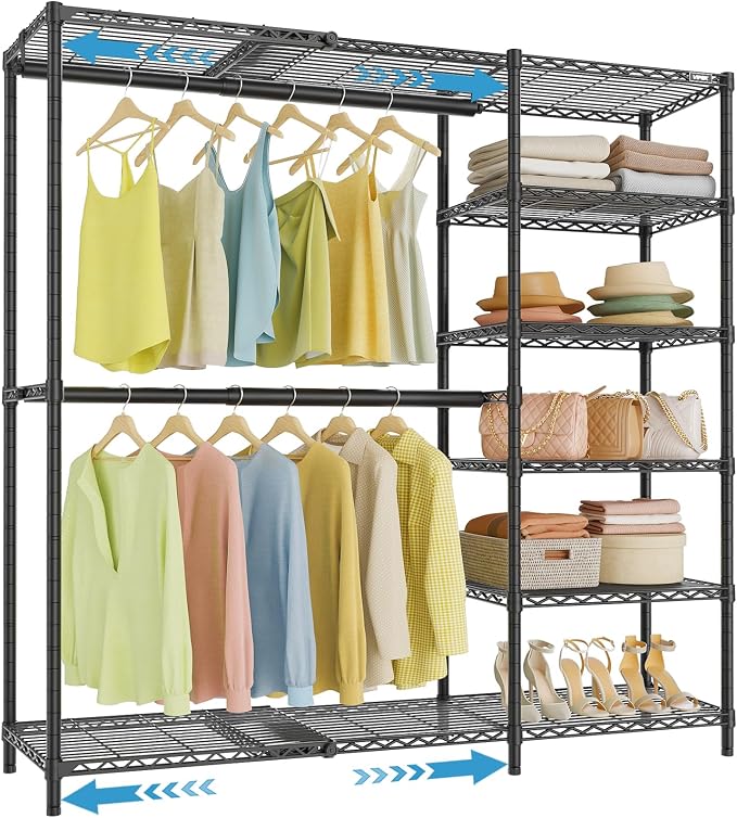 VIPEK X2 Plus Expandable Heavy Duty Clothes Rack Adjustable from 3'9"-5'2" Portable Reach-in & Walk-in Closet Rack System with Flexible Shelves and Hanger Rods Clothing Rack for Hanging Clothes, Black