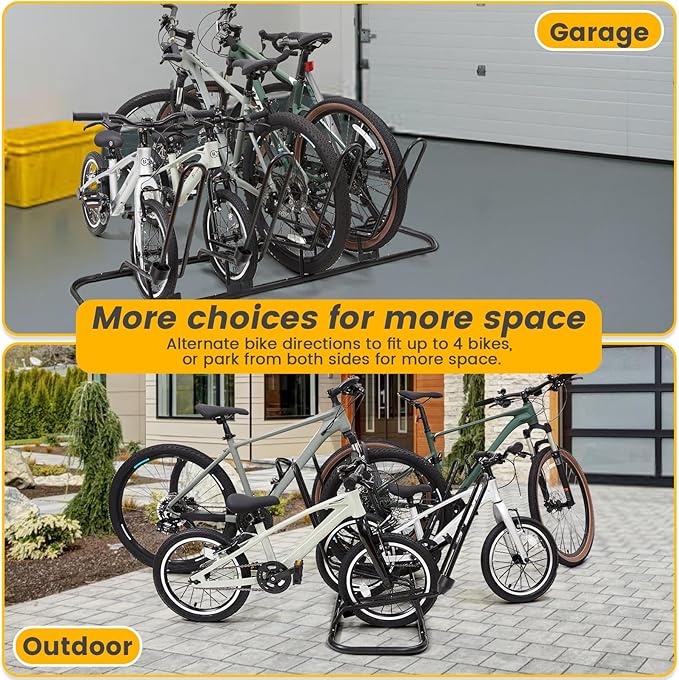 Kingarage 4 Floor Bike Rack, Safeguard Disc Brakes & Derailleurs Design, Waterproof Bicycle Stand Indoor/Outdoor/Garage Use, Fits 12"-29" Tires, Upgraded 0.63" Steel Tubes for Stability