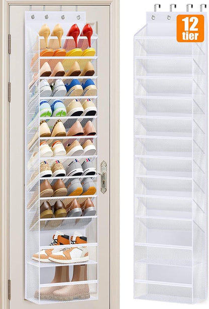 MISSLO 12 Tier Over the Door Shoe Organizer and 36 Pairs Clear Over the Door Shoe Organizer