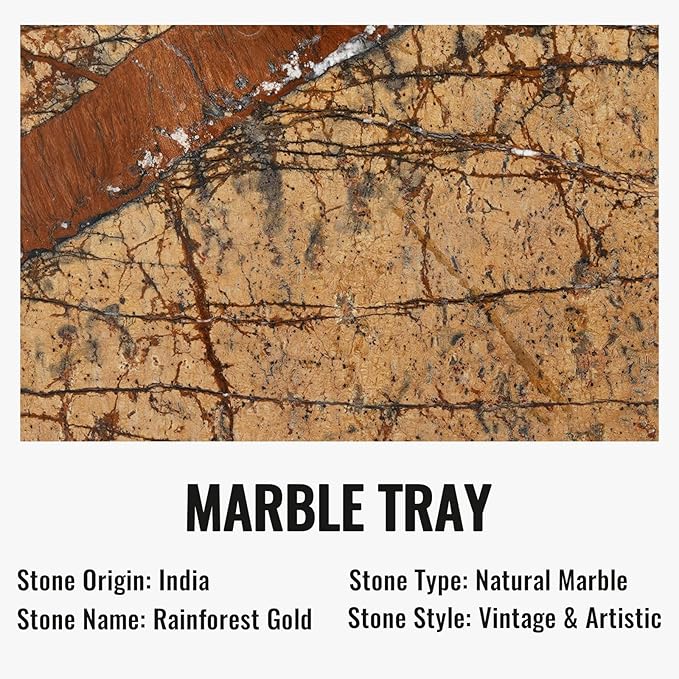 Koville Indian Natural Marble Decorative Tray, 12"x6" - Countertop Organizer, Catchall for Perfume, Candles, Jewelry