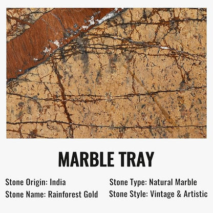 Koville Indian Natural Marble Decorative Tray, 12"x6" - Countertop Organizer, Catchall for Perfume, Candles, Jewelry