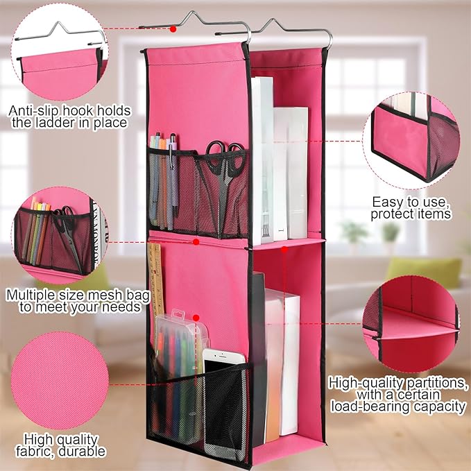 1 PC Hanging Locker 2 Layer Shelves Hanging Locker Organizer Accessories for Office School Gym Closet Home Supplies(Rose Red)
