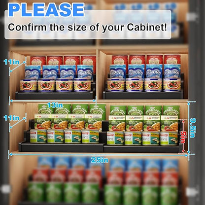 Expandable Bamboo Can Rack Organizer, 3-Tier Adjustable Pantry Storage, Can Holder for Kitchen & Pantry, Canned Food Soda Organizer, Holds Up to 24 Cans, Black (Patent Pending)