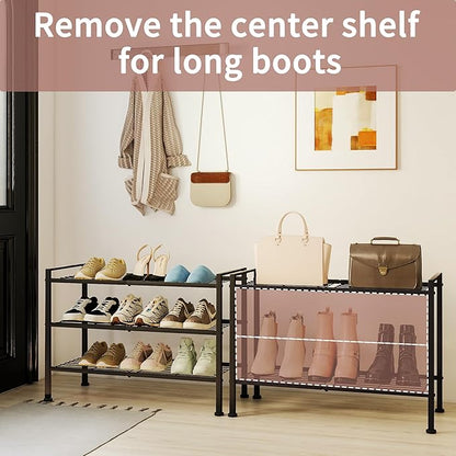 3-Tier Shoe Rack, 26.5" Wide Metal Storage Organizer for Closet Entryway,Holds up to 9 Pairs Shoes, Heavy-Duty Stand for Shoes, Books, or Plants (Black)