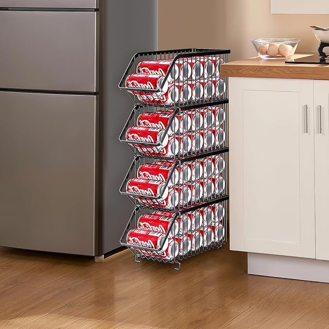 Rhomba Tier Soda Can Dispenser Organizer Rack for Refrigerator, Kitchen, Countertop, Holds 40 Cans (black 4)