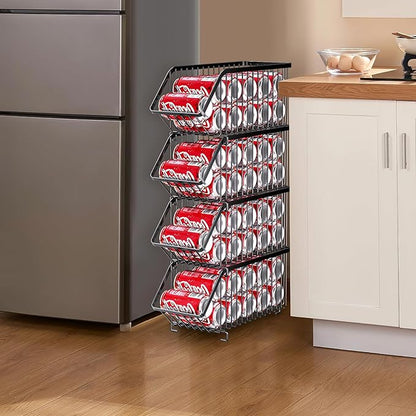 Rhomba Tier Soda Can Dispenser Organizer Rack for Refrigerator, Kitchen, Countertop, Holds 40 Cans (black 4)