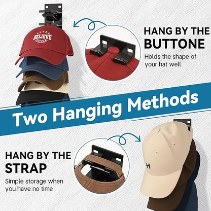 4 Pack Hat Organizer for Baseball Caps, Hat Organizer for Wall Hold up to 36 Hats, Wall-Mounted Hat Display Stand, Hat Rack, Baseball Hat Organizer, Black