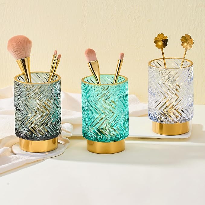 Makeup Brush Holder Organizer,Toothbrush Holders,Desk Pen Pencil Holder,Multifunctional Vintage Glass Brush Cup（A40-7-US）