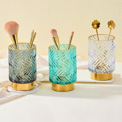 Makeup Brush Holder Organizer,Toothbrush Holders,Desk Pen Pencil Holder,Multifunctional Vintage Glass Brush Cup（A40-7-US）