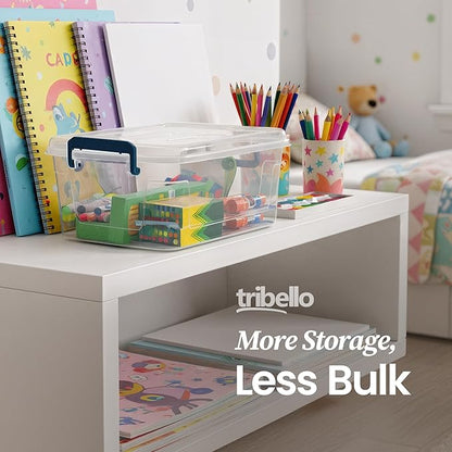 Tribello Plastic Storage Bins with Lids, Clear Stackable Storage Containers - 9.5 Qt - 2 Pack
