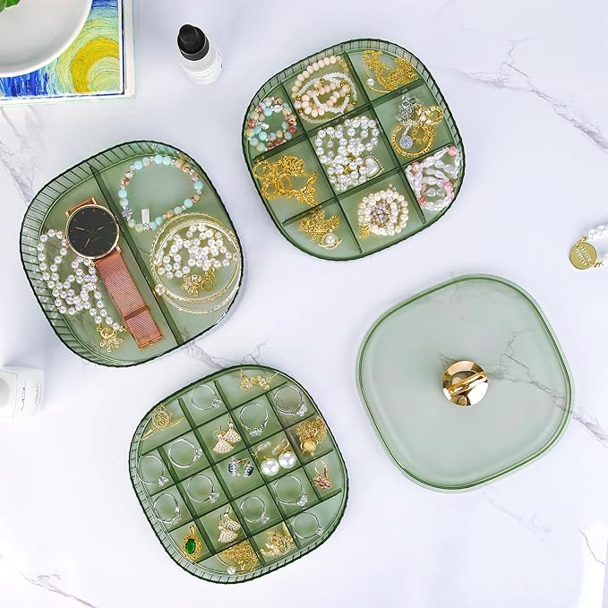 LETURE 3-Layer Acrylic Jewelry Organizer Box for Stud Earrings, Rings, Necklaces, Bracelets, Claw Clip Organizer, Small Bead Storage Containers for Crafts (Green)