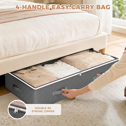 Budding Joy 60L Under Bed Storage Containers, Storage Bins with Clear Lids, Foldable Closet Organizers for Clothes, Blankets, Shoes, Bed Sheets, Comforter, Wrapping Paper, Home Dorm Storage