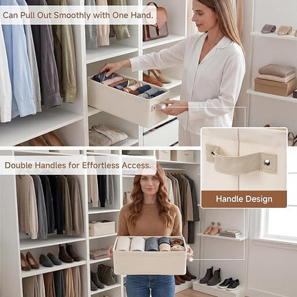 StorageWorks Narrow Storage Bins, Small Basket for Closet and Shelves, Fabric Closet Organizer Storage Bins with Handles, Toilet Paper Storage Baskets, Beige, Cool Cotton, 2-Pack