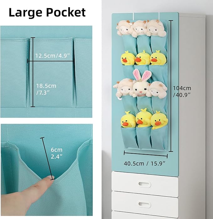 Over the Door Shoe Organizer, Hanging Shoe Rack Storage Holder with 12 Large Pockets for Closet Door, Men Women Kids Shoes, Cruise(Light blue