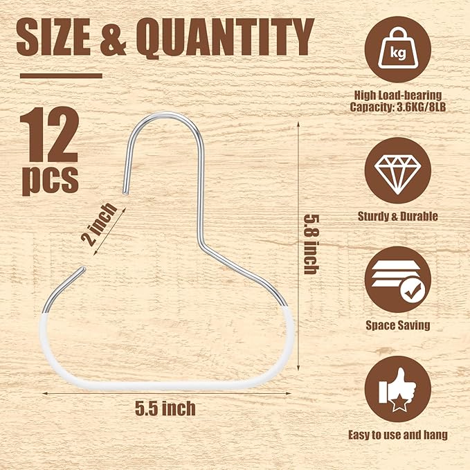 Zonon 12 Pcs Scarf Hangers for Closet Metal Belt Ring Hanger Scarf Organizer Storage Holders with Grip Coating for Ties Scarves Belts Tank Tops Hat Hooks (White)