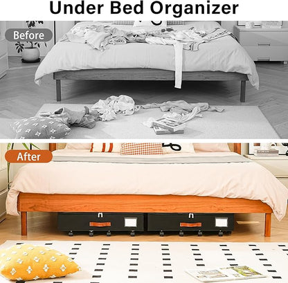 Freebat Under Bed Storage Organizer with Wheels, Underbed Container with Clear Lid Cover, Storage Bag Box with Visiable Window for Clothes, Bedsheet, Pillow, 2 Pack，5.5 inches