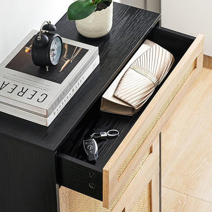 Entryway Shoe Cabinet with 2 Flip Drawers, Slim Freestanding Wooden Shoe Organizer with Linen Front Panels, Space-Saving Closed Shoe Rack for Hallway, Foyer, or Small Apartment(Black)