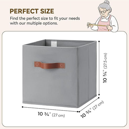 GRANNY SAYS 11 Inch Cube Storage Bins, 6 Pack Foldable Cube Storage Organizer, Fabric Storage Bins with PU Handle, Clothing Storage Baskets for Shelves, Closet, Grey, 6-Pack