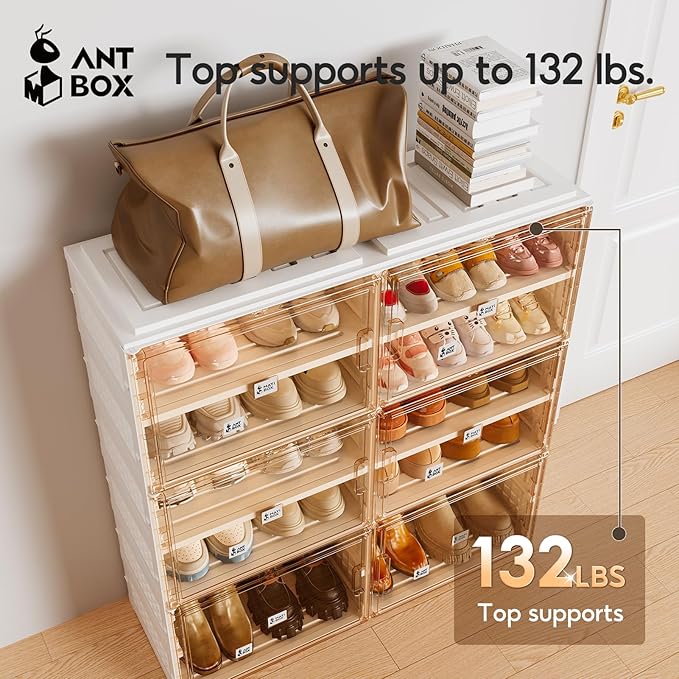 ANTBOX Foldable Shoe Rack Cabinet with Clear Doors, Extra Large Shoe Organizer for Entryway & Closet, Portable Dust-Free Storage Shelf Holds 16 Pairs (X-Large 16 Pairs)