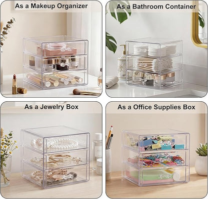 ELLDOO Rollerball Perfume Organizer with 3 Drawer, Clear Acrylic Perfume Storage Holder Beauty Scent Holder, Makeup Lipgloss Lipstick Display Case Office Supplies Box