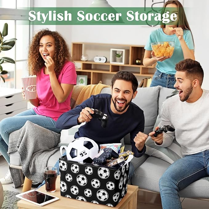 CHENGU 3 Pcs Soccer Baskets Storage Soccer Basket for Gifts Collapsible Waterproof Canvas Cube Sports Storage Bin Organizer with Handles for Clothes Toys Balls Shelf Nursery Boxes Decor