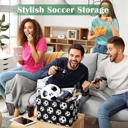 CHENGU 3 Pcs Soccer Baskets Storage Soccer Basket for Gifts Collapsible Waterproof Canvas Cube Sports Storage Bin Organizer with Handles for Clothes Toys Balls Shelf Nursery Boxes Decor