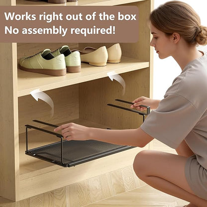 Expandable Under-Shelf Shoe Rack for Closet(1-Pack) - Adjustable Under Shelf Storage Organizer, No-Tool Installation Sturdy Metal Hanging Shelves for Sneakers, Flats & Casual Shoes(Black)