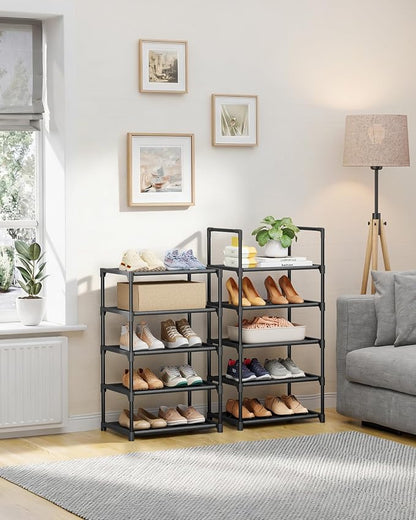 Kitsure Shoe Rack - 10-Tier Shoe Organizer with Detachable Fabric Shelves & Metal Frame, Tall Shoe Rack for Closet, Entryway, Living Room, 16.9" Wide - 10 Tier, Black