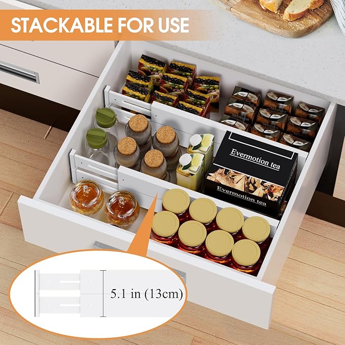Bamboo Drawer Dividers,17-22" Adjustable Kitchen Drawer Organizer for Clothes,4 Pack Expandable Drawer Organization Separators for Bedroom,Bathroom,Dresser and Office,White