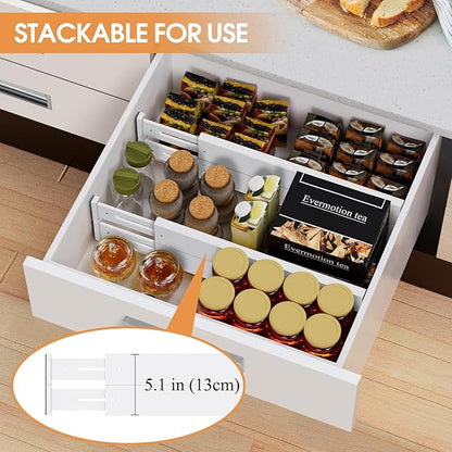 Bamboo Drawer Dividers,17-22" Adjustable Kitchen Drawer Organizer for Clothes,4 Pack Expandable Drawer Organization Separators for Bedroom,Bathroom,Dresser and Office,White