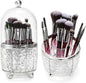 Eorbow Rotating Makeup Brush Holder, Dustproof Cosmetic Tools Organizer with Lid, 360° Spinning Covered Brushes Storage with Anti-slip Pads for Vanity, Bathroom Countertop & Bedside Table, Clear