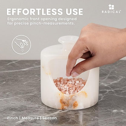 Radicaln Marble Salt Cellar 4.5" Inch White Onyx Handmade Pig Salt Jar & Table Salt Storage For Kitchen Countertop, Ideal Salt Container, Salt Dish & Sugar Bowl For Table