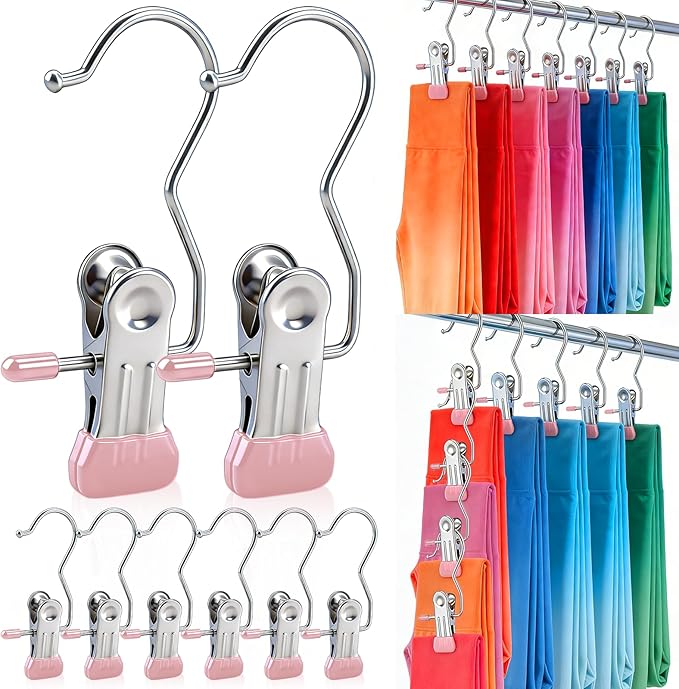 30 Pack Pants Hangers with Clip, Legging Organizer for Closet, Yoga Pants Hangers, Space Saving Hanging Closet Organizer and Storage for Socks, Panties, Underwear, Pants and Jeans (Pink)