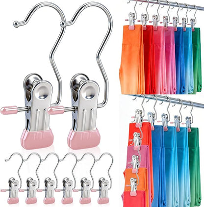 30 Pack Pants Hangers with Clip, Legging Organizer for Closet, Yoga Pants Hangers, Space Saving Hanging Closet Organizer and Storage for Socks, Panties, Underwear, Pants and Jeans (Pink)