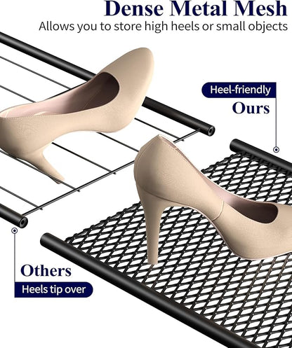 Kitsure Shoe Rack - 4-Tier Shoe Organizer with Wooden Top & Leveling Feet, Easy-Assembly, Rust-Resistant Metal Shoe Shelf for Closet, Entryway, Bedroom, 29.5" x 11.4" x 24.8", Brown
