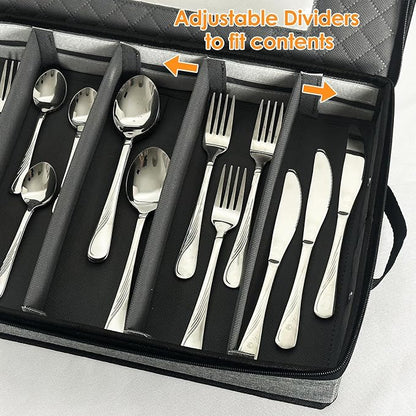 2 Pack Flatware Utensil Storage - Sturdy Silverware Storage Box with Dividers, 5 Compartment Flatware Storage Case with Handles and Removable Lid for Moving&Protected(Dark Gray)