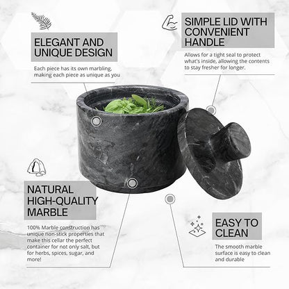 Flexzion Marble Salt Cellar with Lid, Multi-Purpose Marble Container for Salt, Pepper, Paprika and Powdered Herbs, Salt Containers for Countertop, Box for Jewelry, Watches & Accessories (Black)