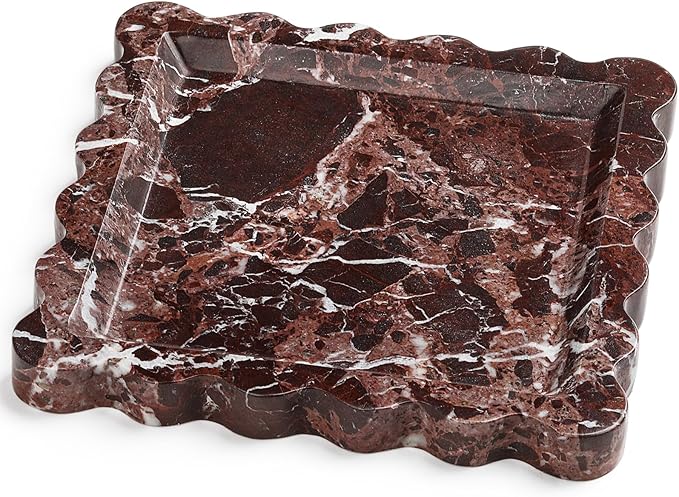 Natural Marble Vanity Tray - Moujings Genuine Marble Perfume Tray for Bathroom Decor, Stone Bathroom Vanity Organizer Tray for Kitchen Counter, Candles, Jewelry, Coffee, Makeup, Key