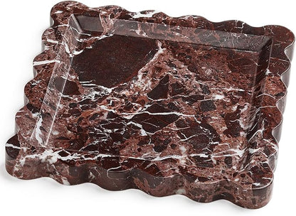 Natural Marble Vanity Tray - Moujings Genuine Marble Perfume Tray for Bathroom Decor, Stone Bathroom Vanity Organizer Tray for Kitchen Counter, Candles, Jewelry, Coffee, Makeup, Key